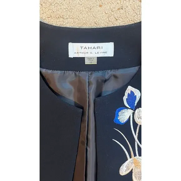Tahari ASL Black Floral Embroidered Crepe Jacket 12 - Picture 9 of 12